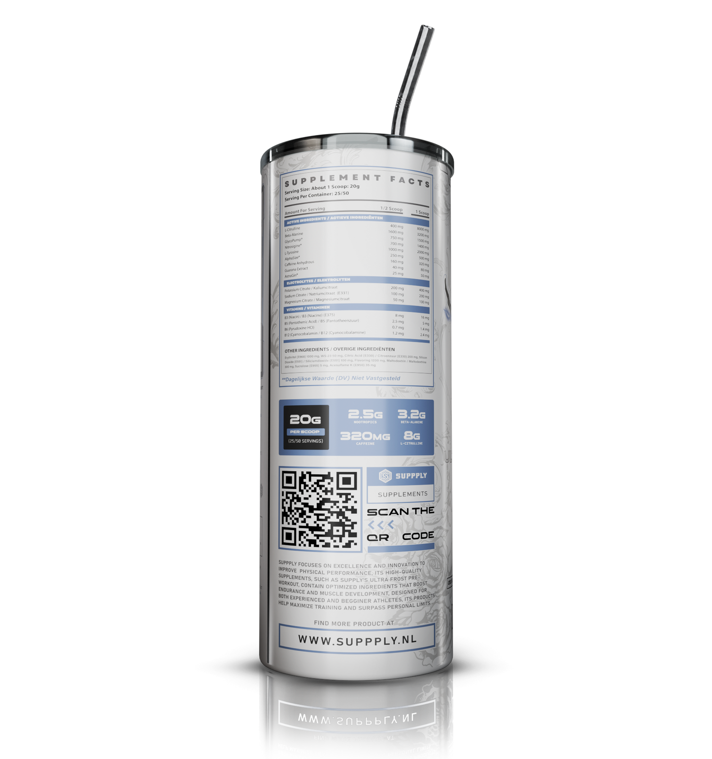 Suppply Ultra Frost Shaker – Sleek White Sports Bottle for Pre-Workout & Hydration