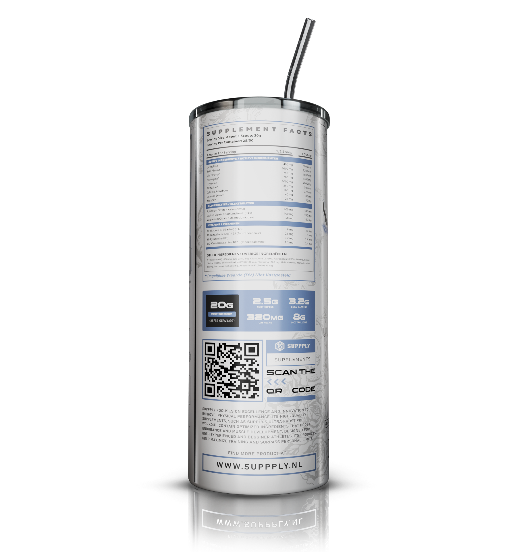 Suppply Ultra Frost Shaker – Sleek White Sports Bottle for Pre-Workout & Hydration