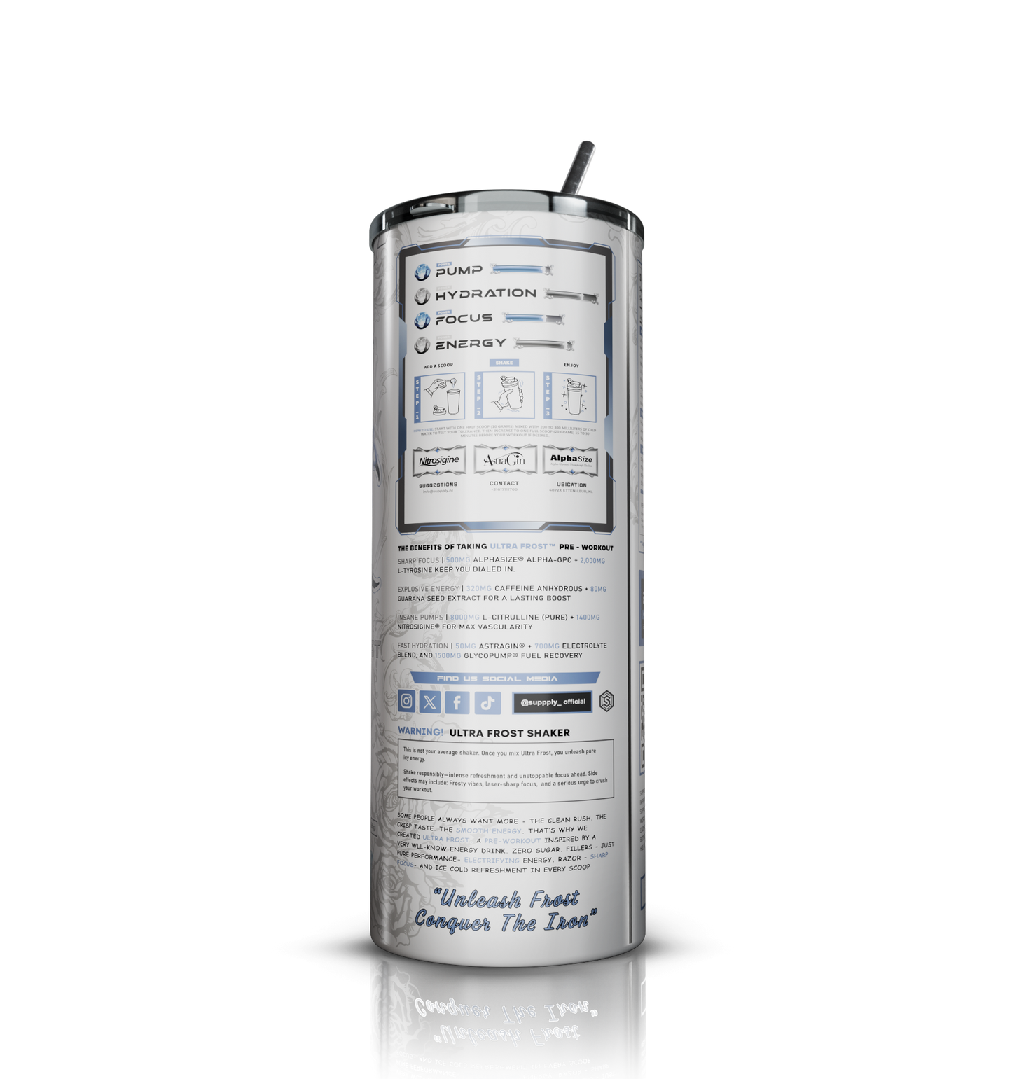 Suppply Ultra Frost Shaker – Sleek White Sports Bottle for Pre-Workout & Hydration