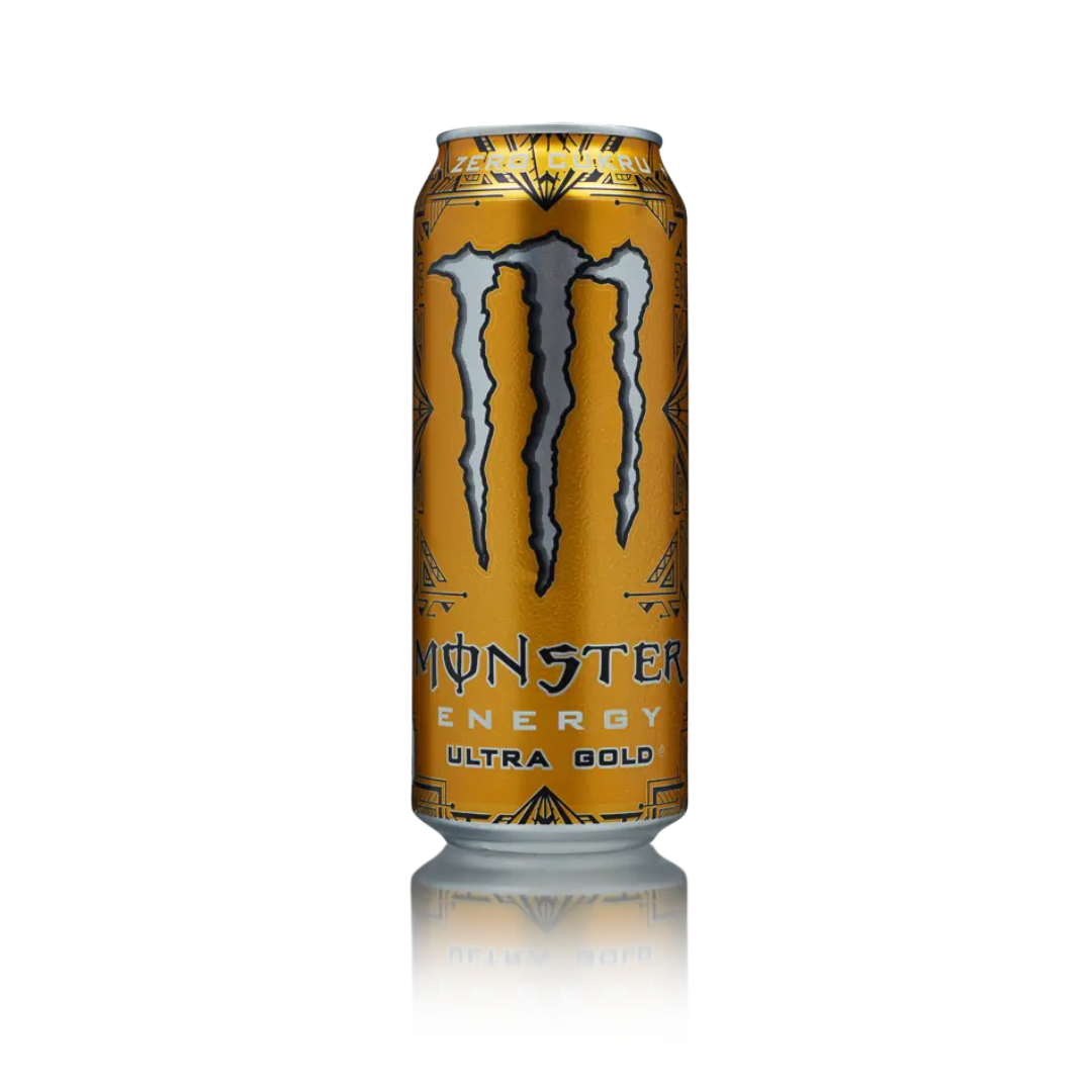 Monster Energy Ultra Gold – Zero sugar pineapple energy drink in 500ml can, available at Suppply