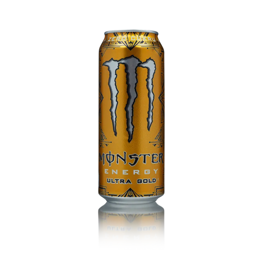 Monster Energy Ultra Gold – Zero sugar pineapple energy drink in 500ml can, available at Suppply