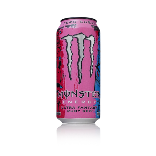Suppply® Monster Energy® Ultra Red Ruby Fantasy can with bold berry flavor and sugar free formula.